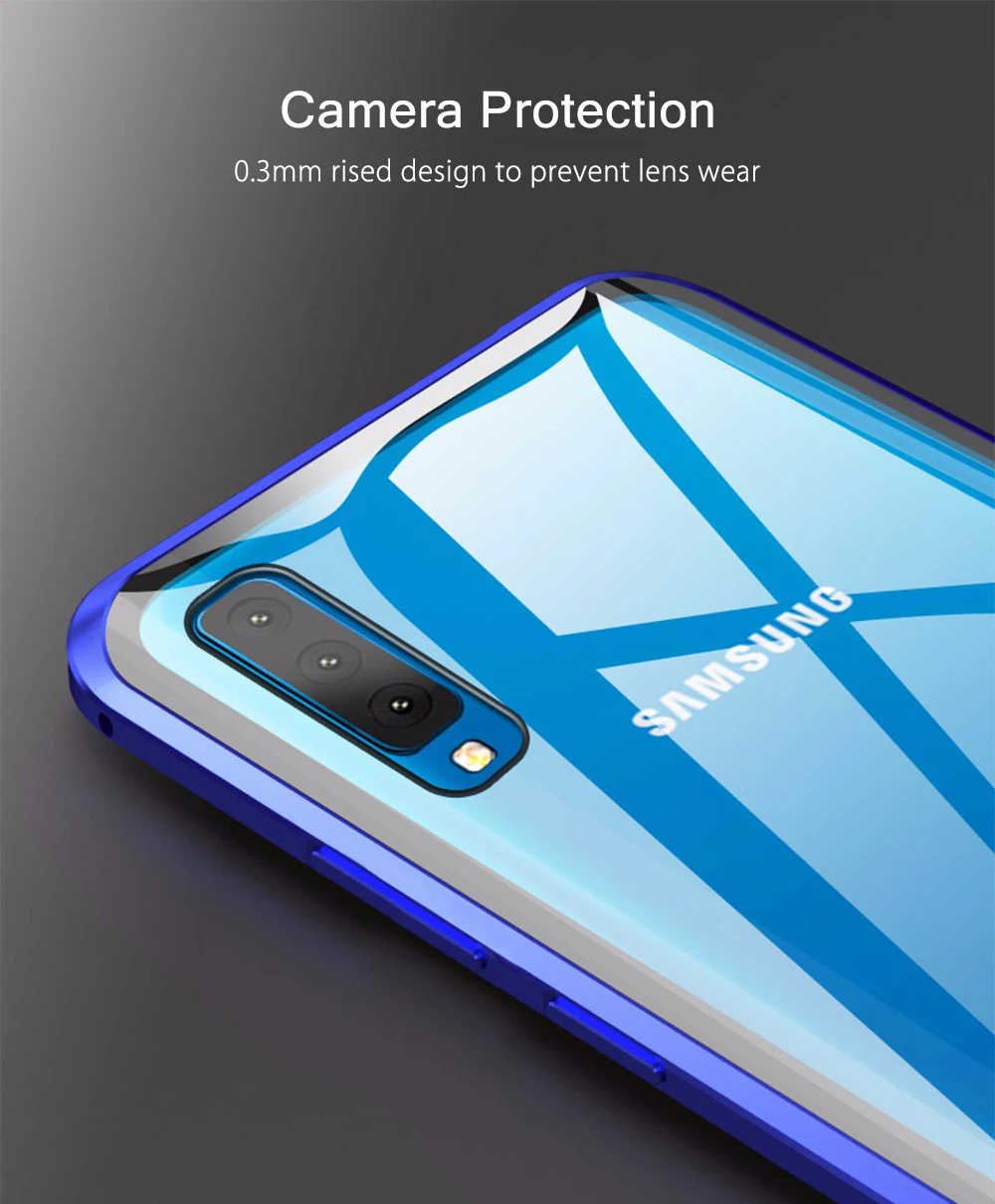 Магнитный чехол для samsung Galaxy A40 A70, чехол, противоударный бампер, двухсторонний, закаленное стекло, металлический чехол для samsung A 40 70, чехол