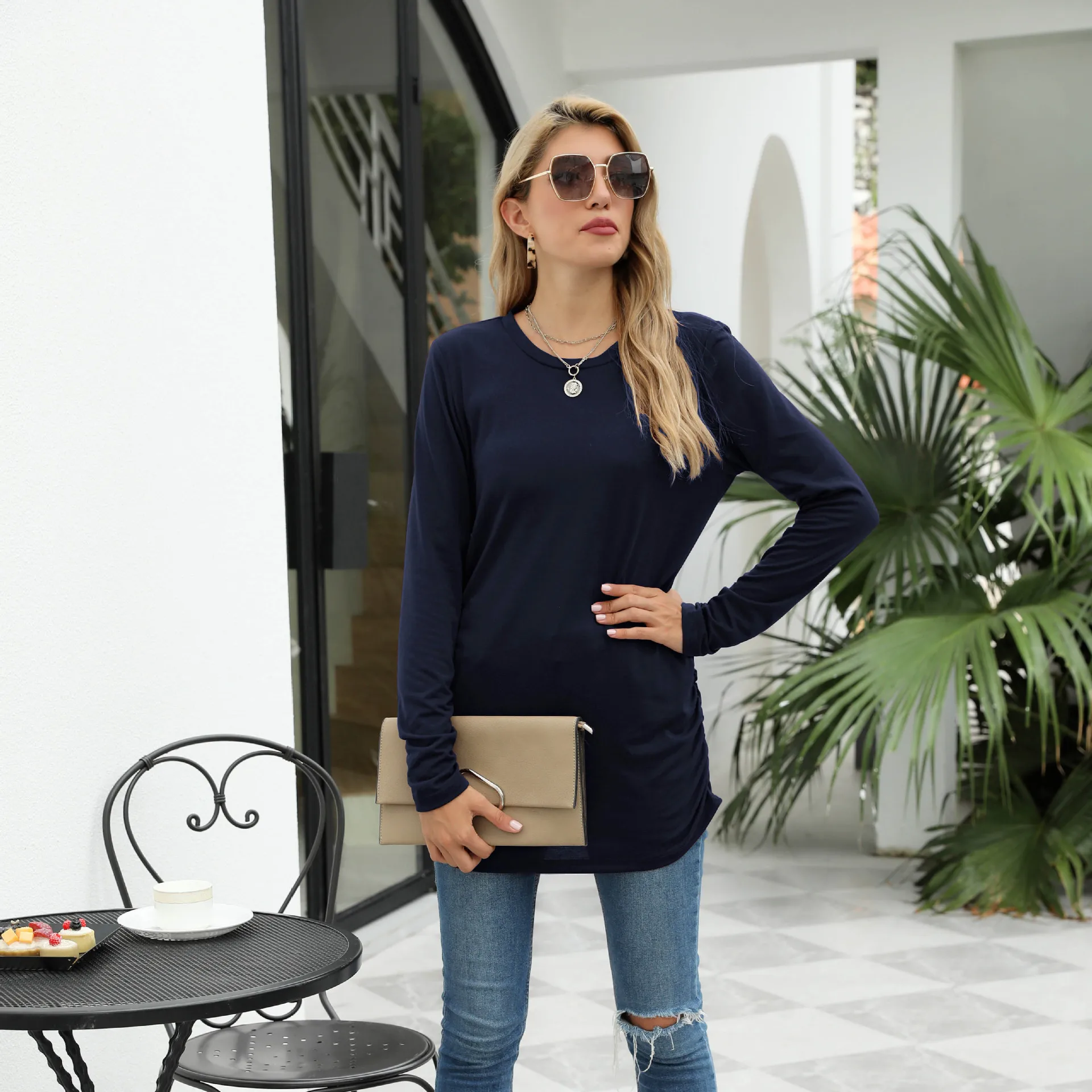 

Hot Large Size Tops Autumn 2020 Long Sleeve Casual O-Neck Black Red Loose T Shirt Streetwear Women Oversized Solid Tee Clothes