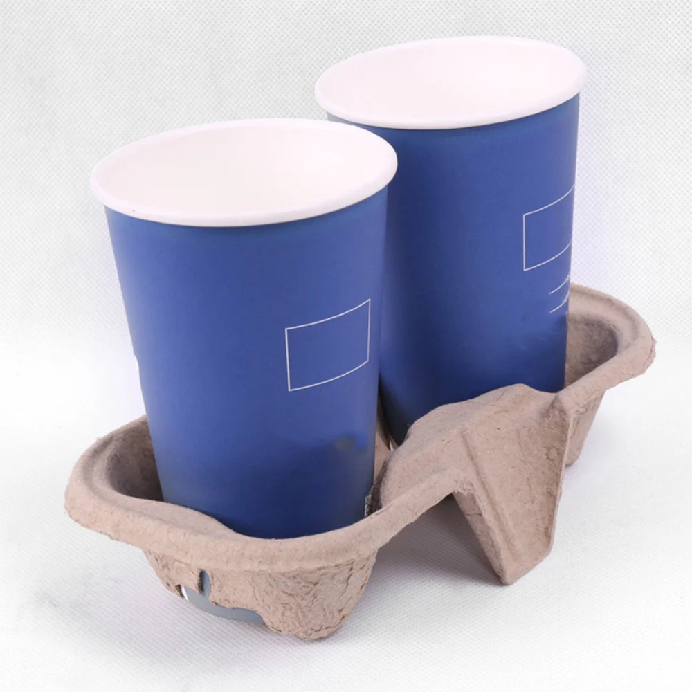 

20PCS Disposable Paper Pulp Cup Tray Eco-friendly Paper Coffee Holder Takeout Coffee Tea Paper Tray Portable 2 Cups Drink