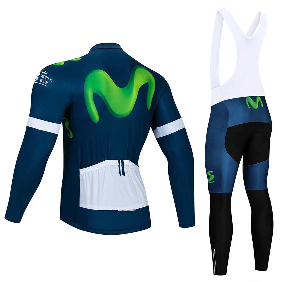 Movistar Команда с длинным рукавом Велоспорт Джерси комплект брюки ropa ciclismo велоодежда MTB велосипед Джерси Униформа мужская одежда