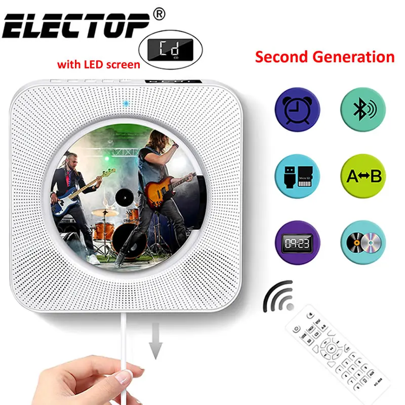 Настенный CD плеер с объемным звуком FM радио Bluetooth USB MP3 дисков портативный