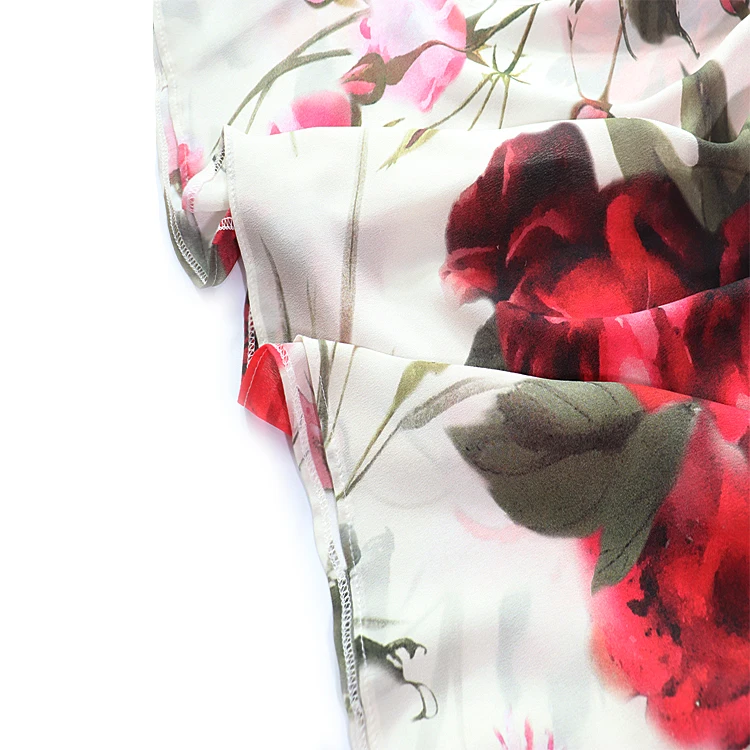 

SHUCHAN Prairie Chic Print Rose Korean Dress Women Clothing Summer Mid-Calf V-Neck Silk Abbigliamento Donna Vestiti Lunghi