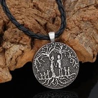 vintage norwegian viking tree of life family round pendant necklace mens chains on the neck female jewelry 2021 accessories