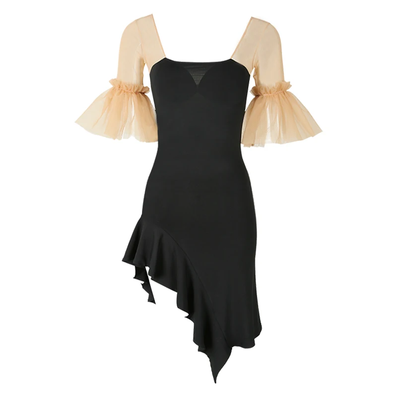 

New Latin Dance Dress Female Adult Sexy Mesh Short Sleeve Practice Clothing Professional Rumba Tango Samba Dancewear DWY5738