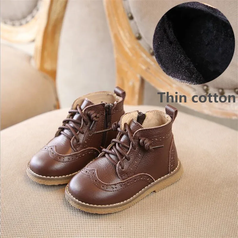 Детская обувь из 100% натуральной кожи Осень зима Детские британские ботильоны с