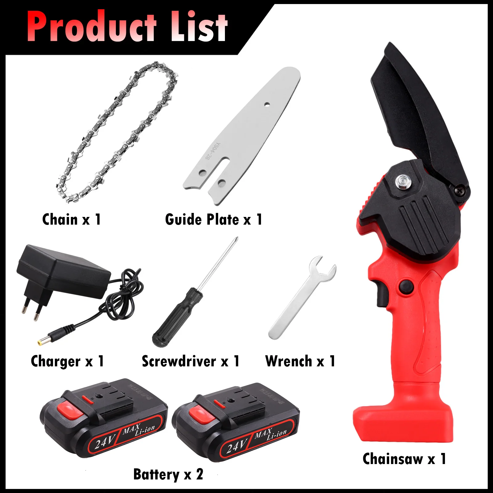 

Mini Chainsaw 4inch 21V Portable Handheld Cordless Electric Pruning Shears Chainsaw Chain Saw with 2 Batteries EU Plug