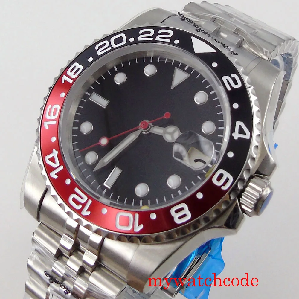 

40MM BLIGER Sterile Black Dial Sapphire Glass Date NH35 MIYOTA 8215 Automatic Movement Jubilee Strap Red Second Hands