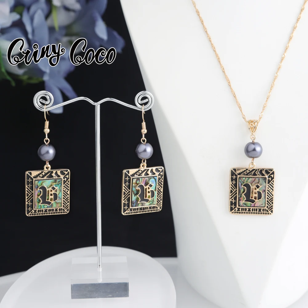 

Cring Coco Polynesian Designer Letter Jewellery 2021 New Vintage Gold Plated Earrings Abalone Shell Jewelry Necklace Sets Women