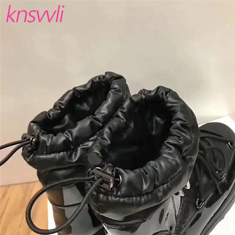 Женские теплые сапоги Knsvvli черные Белые зимние с круглым носком перекрестной