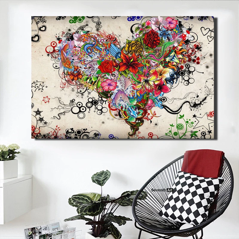 

Graffiti Street Art Love and Heart Wall Art Pictures Canvas Painting for Living Room LOVE Wall Print Poster Home Decoration