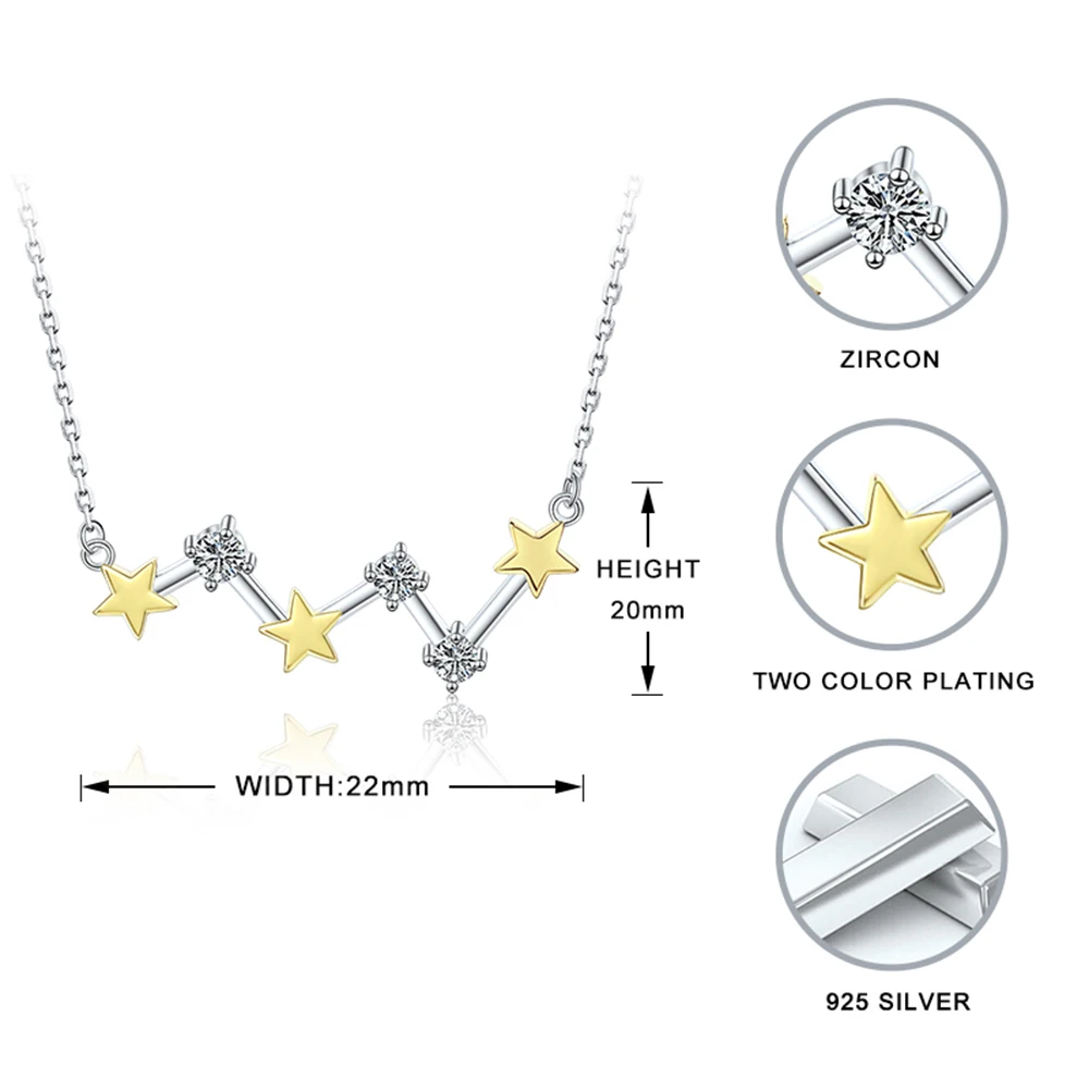 

Gold Color Star Starry Sky Pendant Chain 925 Sterling Silver Clear Zircon Necklace For Women Fine Jewelry Valentine's Day Gift