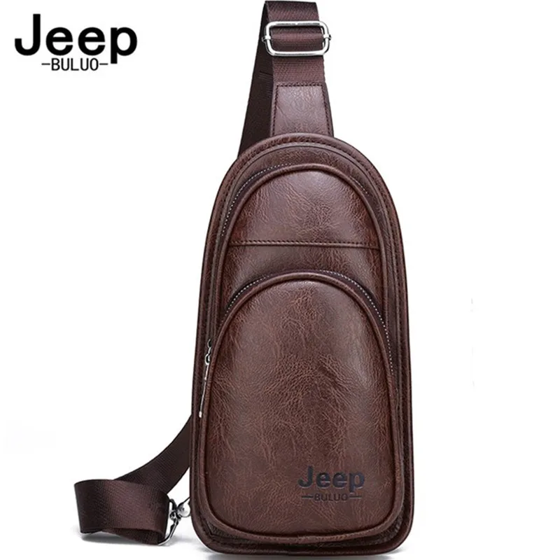 

JEEP BULUO Famous Brand Men Crossbody Bags Fashion High Quality Leather Chest Bag For Young Man Casual Male Sling Bags Travel