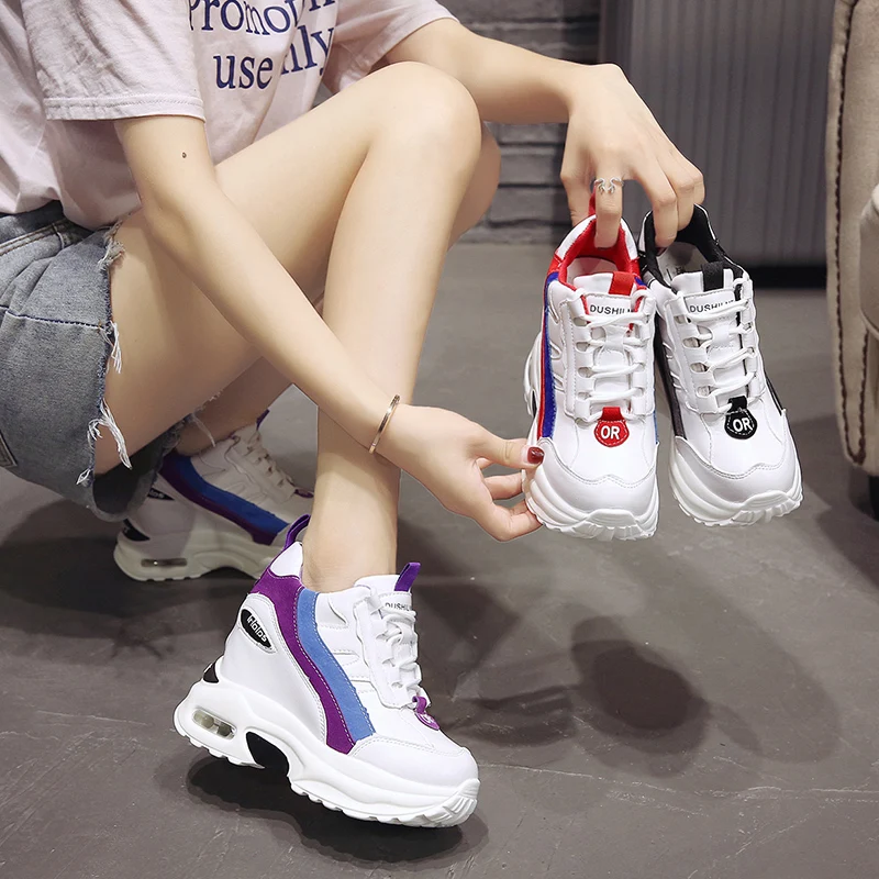 

Fashion 2020 Women Ankle Boots Autumn Platform Boots Hidden Increasing Sneakers 10 CM Heels Wedge Boots Woman Breathable Shoes