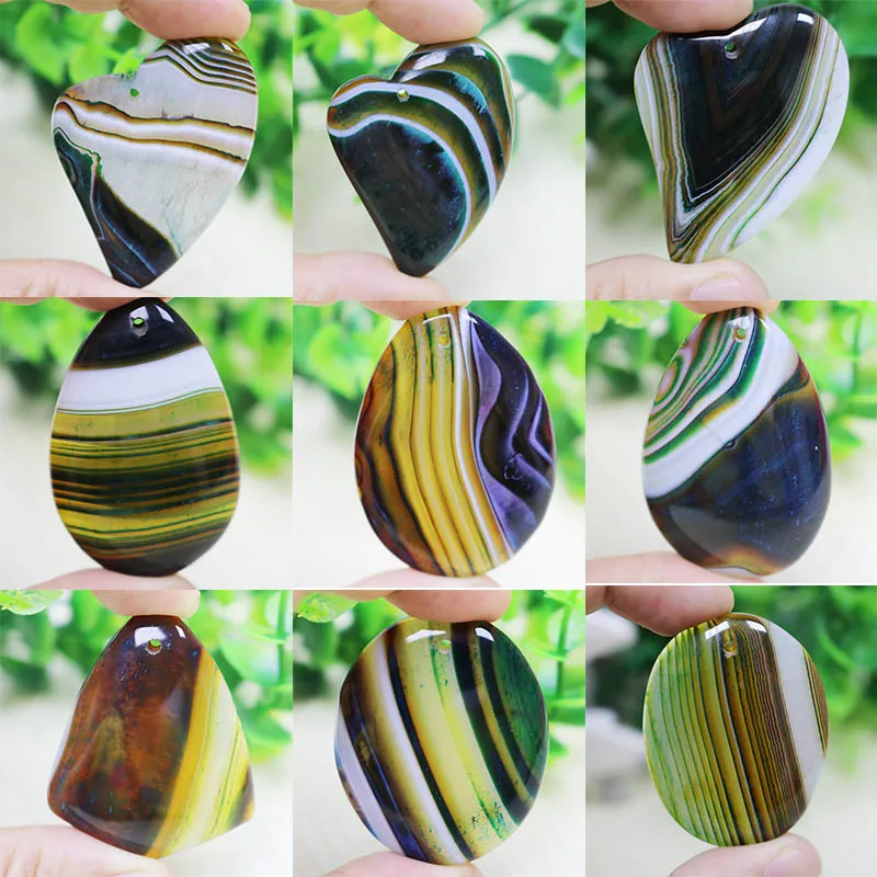 Зеленые полосатые Агаты Овальные Кабошоны для кабошонов Стеклянные Подвески