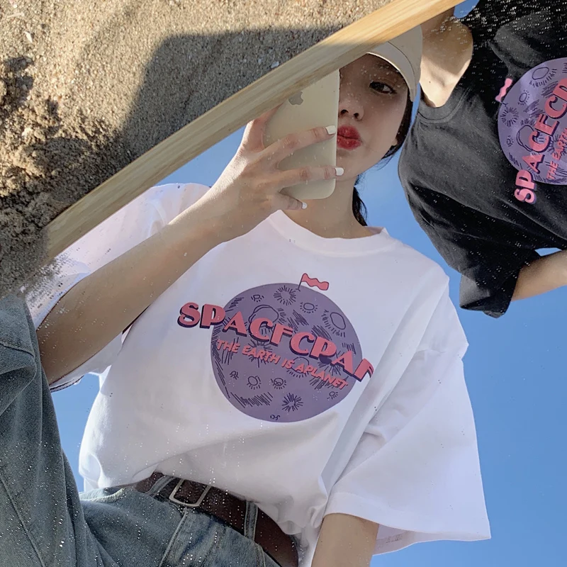 Одежда для подружек японская Винтажная футболка с коротким рукавом женская