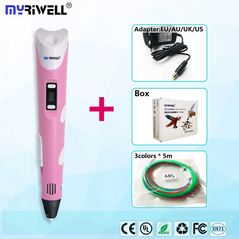 Myriwell 3 d ручка 3d Ручка RP 100B 1,75 мм pla нить светодиодный дисплей Модель инструмент для рисования подарок на день рождения Рождественские подарки 3d Ручка - Цвет: only pink pen