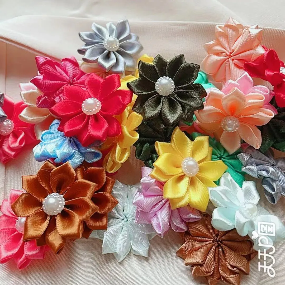 

6pcs/lot Satin Ribbon Flowers Bows Appliques Wedding Decor Lots Mix E267