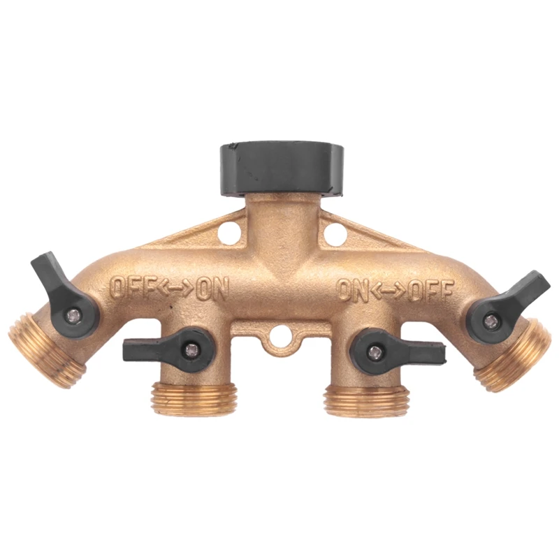 

4 Way Brass Garden Hose Splitter Heavy Duty Garden Tap Hose Adapter Nozzle Switcher Connector With 4 Shut-Off Valves For Garden