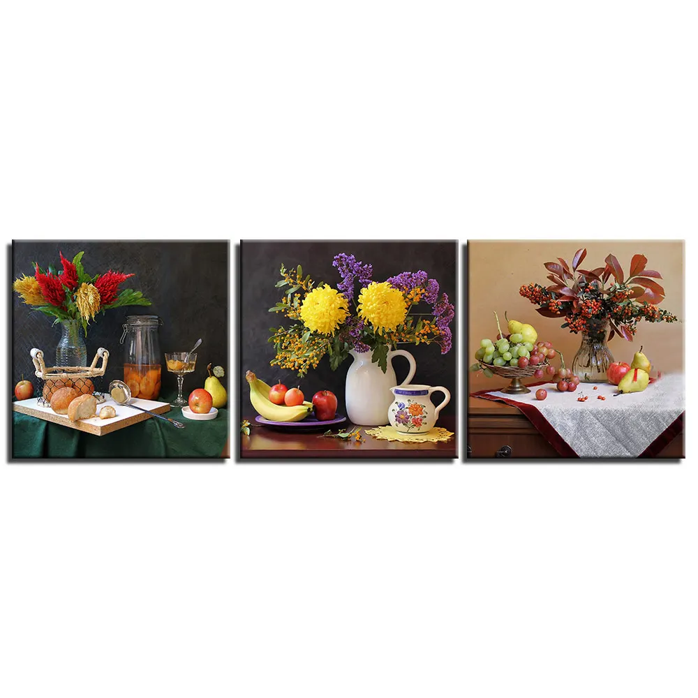 

3 Pieces Canvas HD Prints Posters Home Decor Wall Art Painting Vase Flower Fruit Pictures For Living Room Framework
