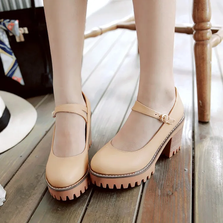 

Big Size 34--43 Platform Heels Women Shoes Woman Pumps Ladies Round Head Shallow Mouth Cingulate Thick with Single Shoes 7.5CM