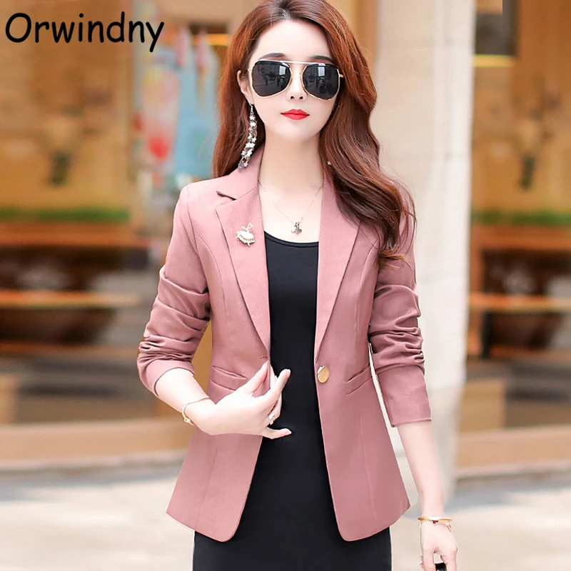 

Orwindny Women Casual Blazer One Button Office Lady Brooch Suit Jacket S-3XL Plus Size Clothing For Spring And Autumn