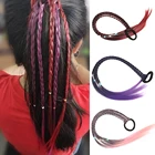 Резинки для волос с косичками радужного цвета, накладной хвост, термостойкие, для девочек