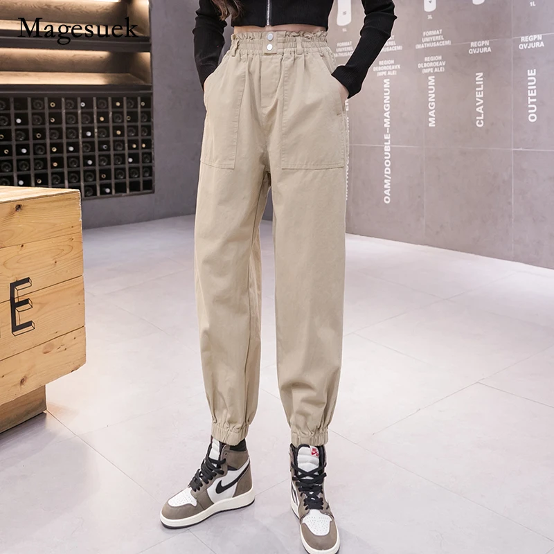 

Новинка 2021, женская одежда на весну и осень, прямые комбинезоны, повседневные брюки-шаровары, корейские брюки-карго с эластичным поясом, жен...