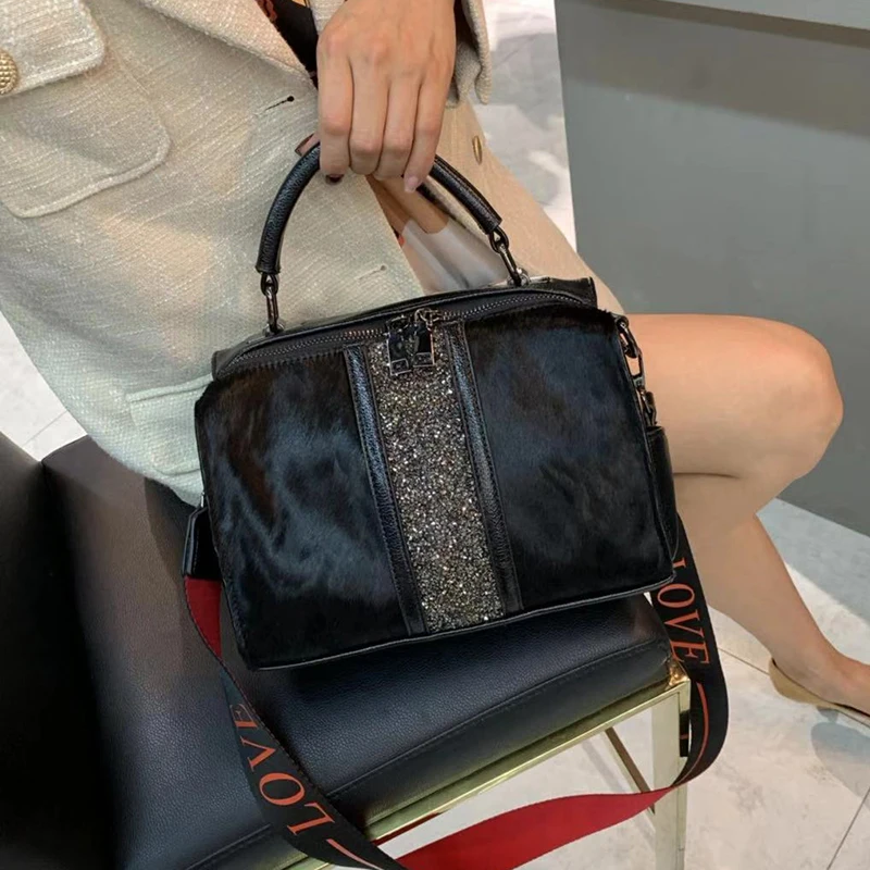 Новая женская сумка с конским волосом модная бриллиантами сумочка в европейском