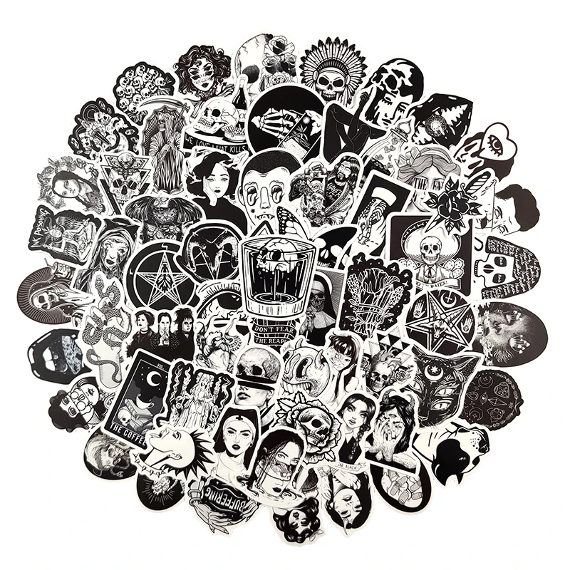 

10/30/50pcs/pack Black and White Terror Graffiti Stickers For Refrigerator Car Helmet Box Bicycle Guitar Notebook TV Skate Trunk