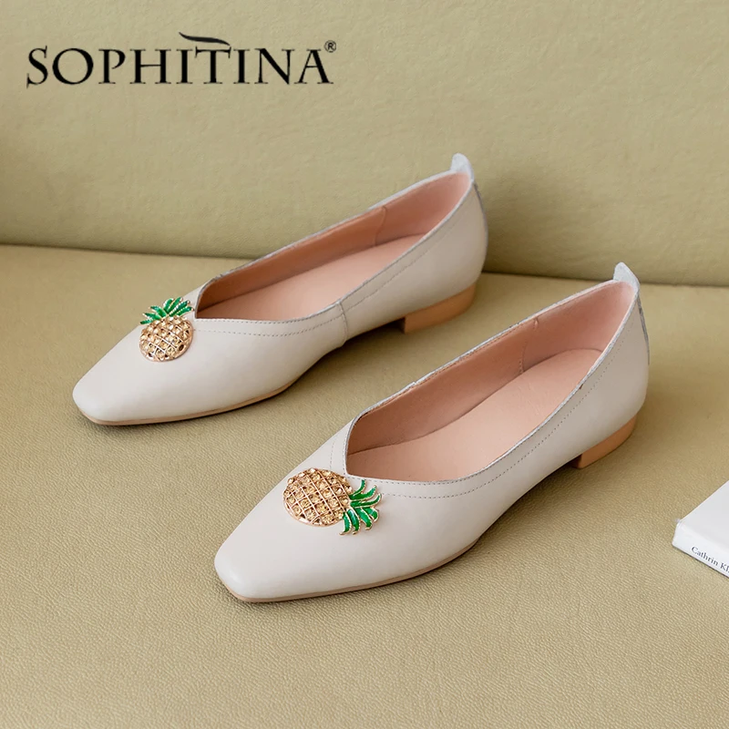 SOPHITINA/женские туфли лодочки Лоферы с милым квадратным носком и металлическим