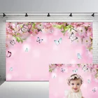 Весенний фон с цветами персика фон для фотосъемки Бабочка розовые детские фоны для фотостудии