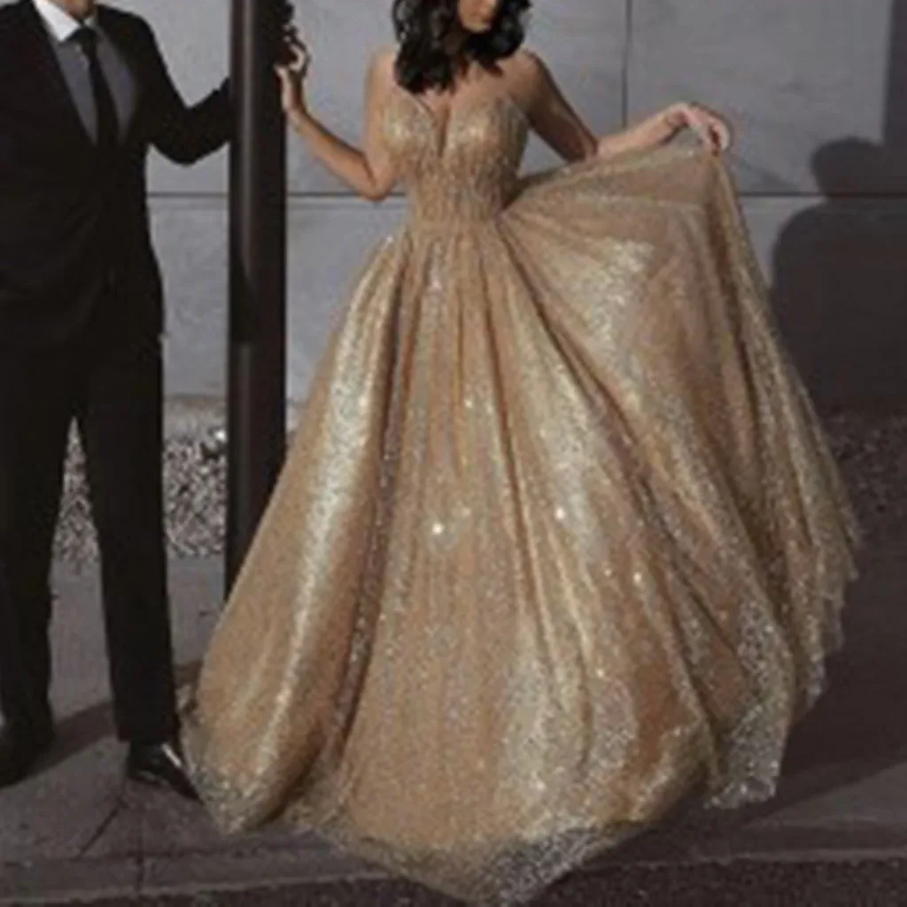 Женское платье без рукавов JAYCOSIN Золотое длинное однотонное на бретельках с