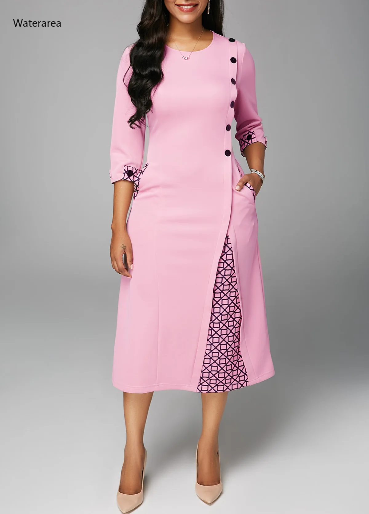 2019 размера плюс новое осеннее женское платье с О-образным вырезом и половинными