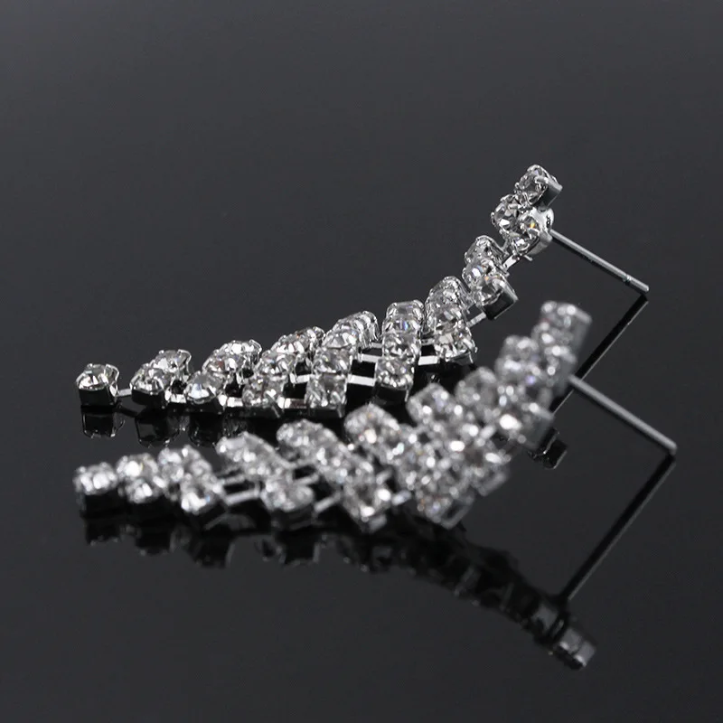 

PY18 Shiny Necklace Earrings Bridal Set Chain Romantic Wedding 2 Piece Set Crystal Wedding Accessories