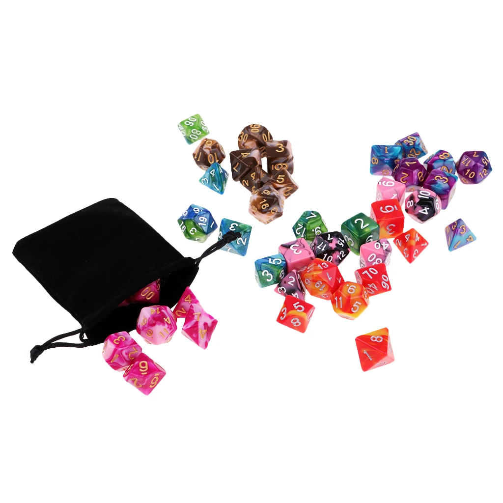 42x D4 D6 D8 D10 D12 D20 набор игральных костей с 7 сумками для TRPG MTG DND ролевых игр подарки |