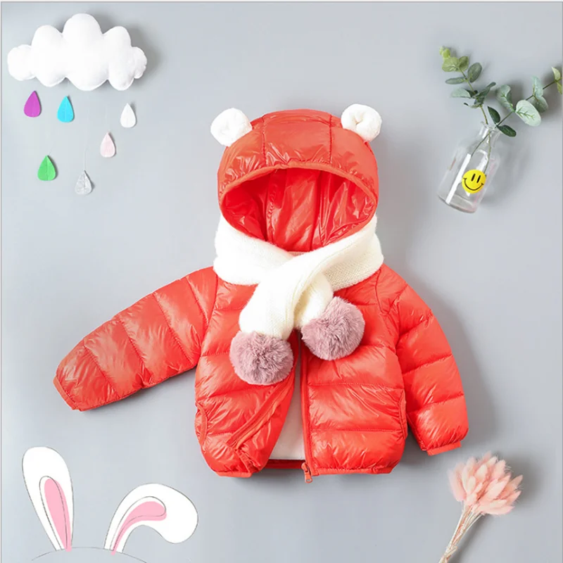 Детское пуховое пальто модное однотонное унисекс с капюшоном для младенцев зимы
