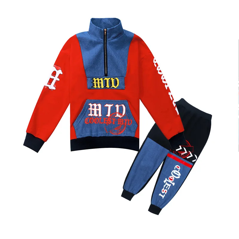 New Model 2019 Boy Suit High collar cowboy Splicing Sportswear 2 sets spring and autumn clothes clothing Children's we | Детская