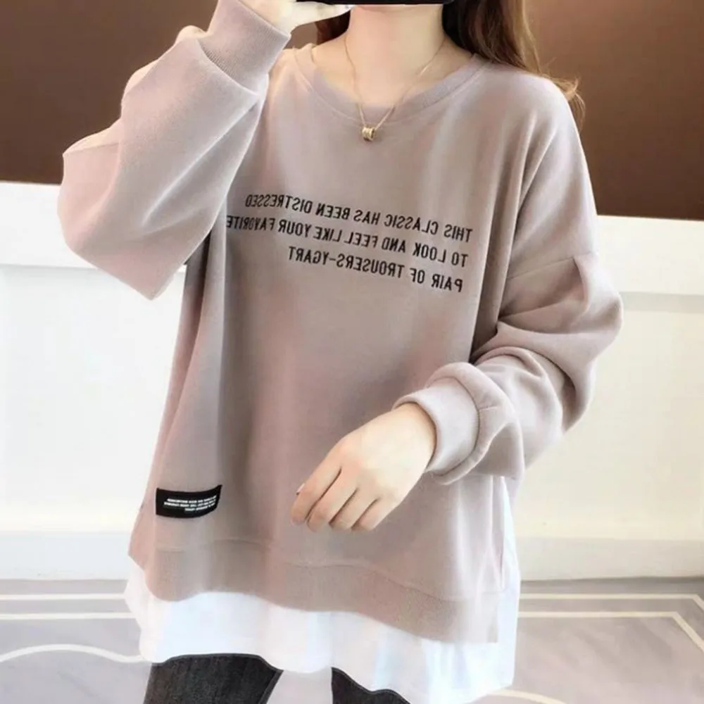 Женская толстовка с длинным рукавом круглым вырезом и надписью | одежда