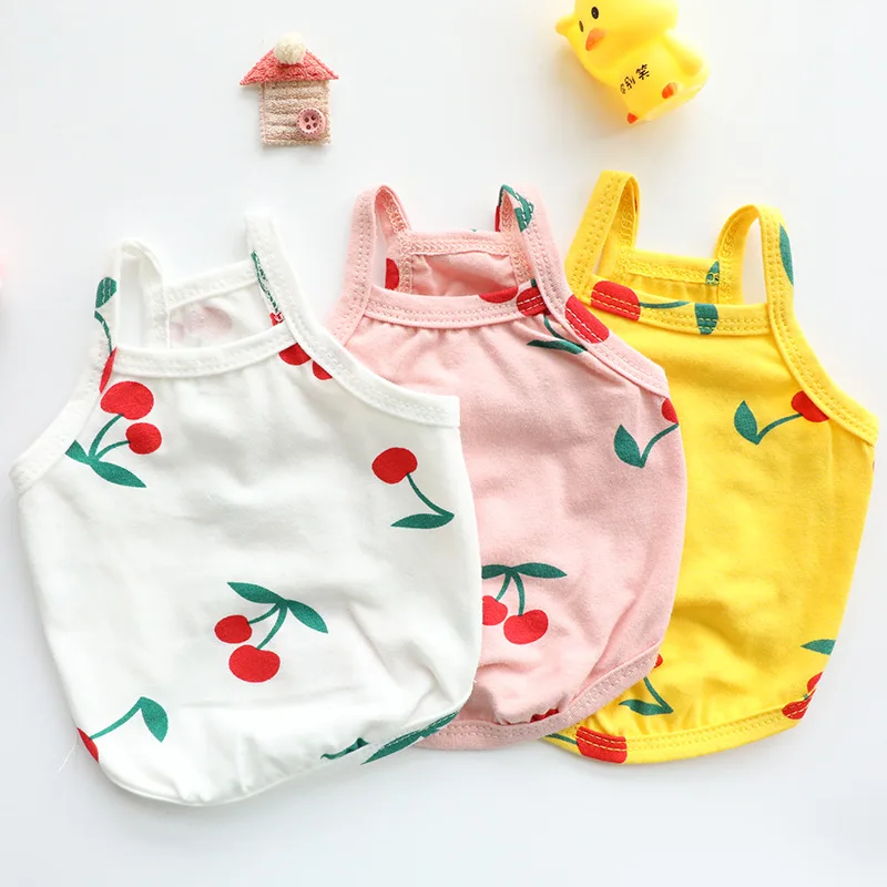 

Pet Clothing Solid Fruit Suspender Vests Cherry Print Clothes for Dog Small Costume Cute Cartoon Spring Summer Thin Collar Perro