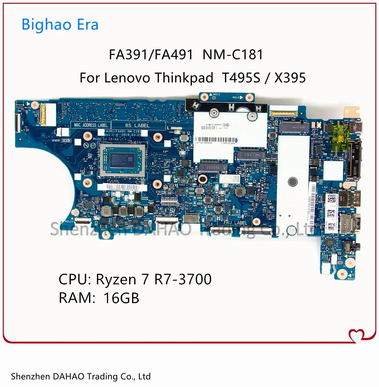 NM C181 для Lenovo Thinkpad T495S X395 материнская плата портативного компьютера с R7 3700 16G RAM FRU: