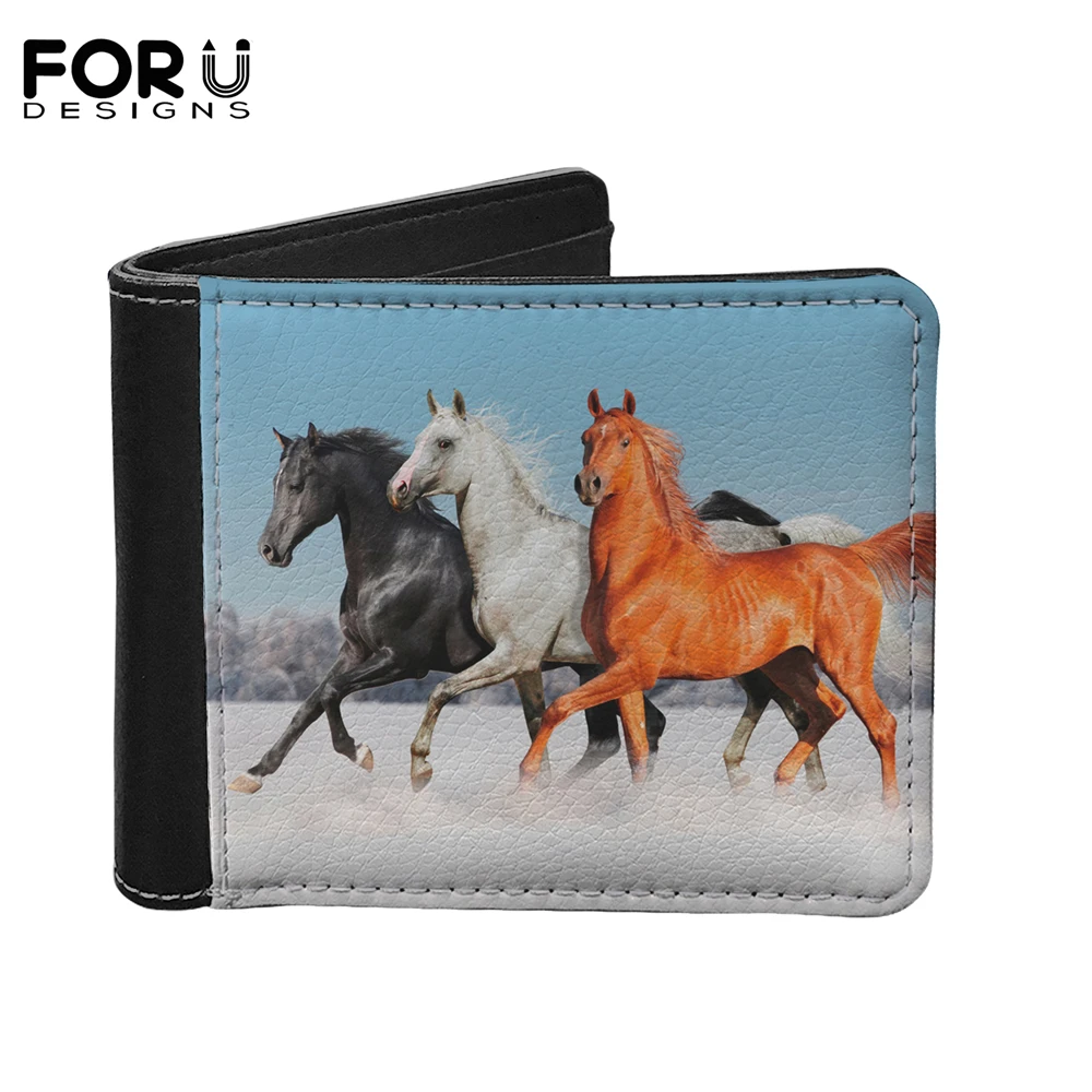 

Роскошные мужские кошельки FORUDESIGNS из искусственной кожи с 3D-принтом бегущая лошадь, новые модные маленькие кошельки с держателем для карт