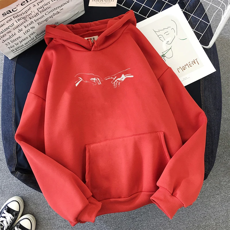

Creation Hands Line Art Sweatshirt Women Michelangelo Aesthetic Harajuku Hoodies Sweatshirts Casual Hood Hoodie Pullovers Tops