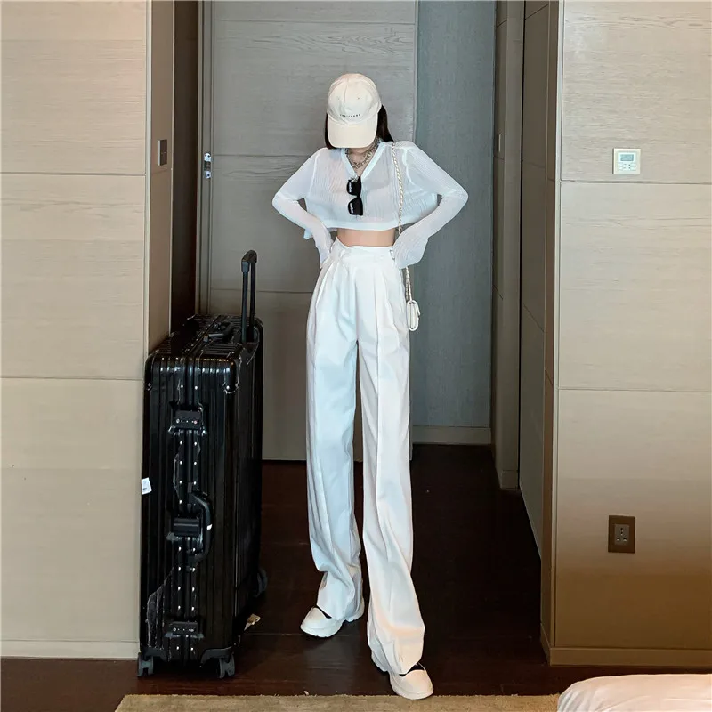 

Women's Korean-Style White High-Waist Slimming Versatile Ankle-Banded Pants Street Wide Leg Loose Casual Mopping Trousers