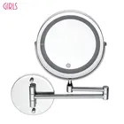 Зеркало для макияжа, настенное, светодиодный светильник кой, двустороннее, с увеличением 1x10 раз, складное, сенсорное, с регулируемой яркостью, роскошные зеркала для ванной