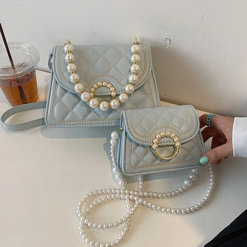 

Mini Bag Texture Casual Women's Bag 2021 Net Red New Trendy Texture One-shoulder Small Square Bag Pearl Chain Messenger Bag