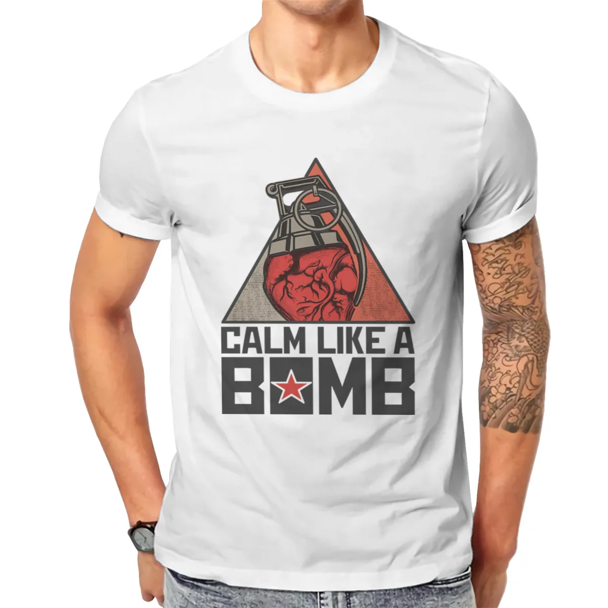 

Calm Like a Bomb Oversized Summer 100% Casual loose Cotton Boy male Tees 148432