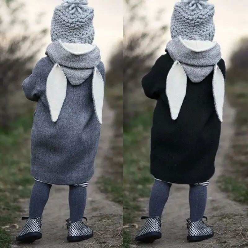 Женское зимнее шерстяное пальто с капюшоном и кроличьими ушками|Шерсть