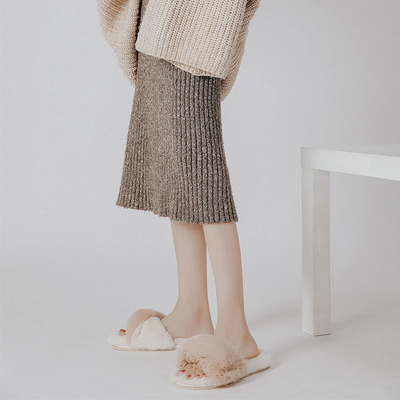 Autumn and winter new product small rabbit hair simple fish mouth office tow waterproof non-slip indoor home slippers