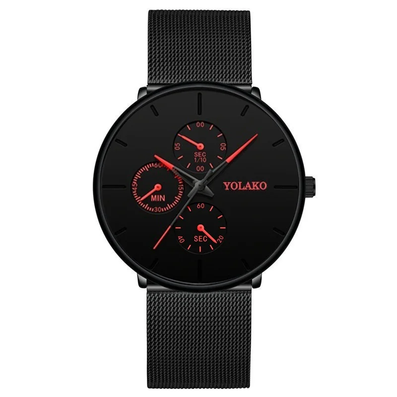 Black Red Модные мужские деловые черные часы Роскошные из нержавеющей стали ультра тонкий сетчатый ремень кварцевые мужские наручные часы Повседневные Классические мужские часы - Цвет: Black Red
