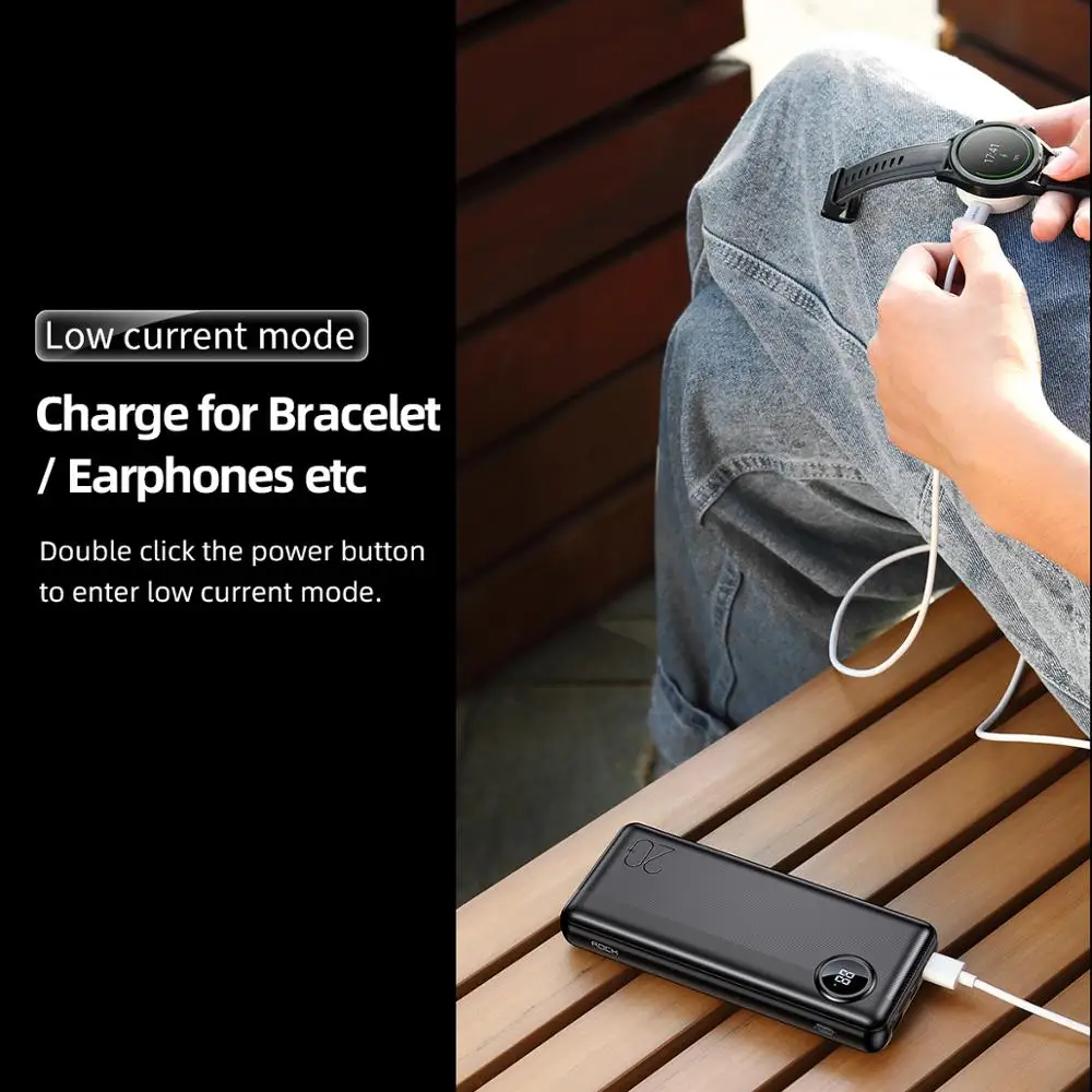 Внешний аккумулятор Rock 20000 мАч Usb C Pd быстрая зарядка 3 0 63 Вт внешний Draagbare